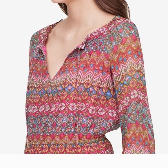 Diane von‎ Furstenberg Parry Dress Women 4 Pink Silk Geometric Floral Mini Boho - Picture 2 of 15